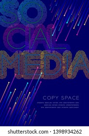 Social media big text dot and dash line pattern layer overlay, Poster banner or flyer template layout design illustration isolated on blue background with copy space, vector eps10