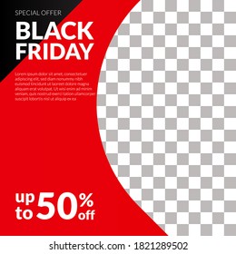 Social media black friday sale offer banner template with red and black color