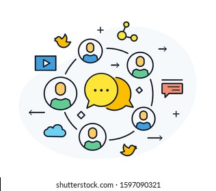 Social media blog. Virtual communication smartphone. Cooperation interaction. Vector illustration Eps 10 file. Success, Cooperation. line icon illustration