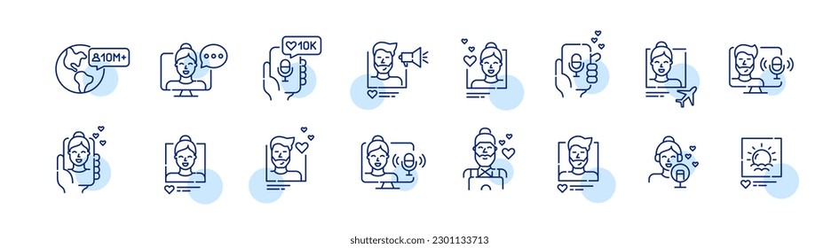 Social media bloggers and podcast authors. Popular content creators icons set. Pixel perfect, editable stroke line design