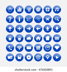 Social and media blue glass buttons. Vector icons