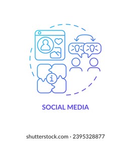 Social media blue gradient concept icon. Digital networking. Virtual connection. Knowledge sharing. Remote worker. Online community abstract idea thin line illustration. Isolated outline drawing
