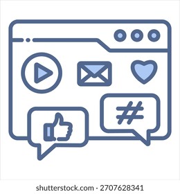 Ilustración vectorial de iconos azules de redes sociales