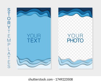 Social media blue templates. Paper cut style for storied. Abstract shapes banners with copy space