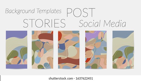 Social media booster background set. Art terrazzo pattern with wavy shapes and lines in earthy natural color for holiday seasonal sale story post. Instagram advertising marketing technologies.