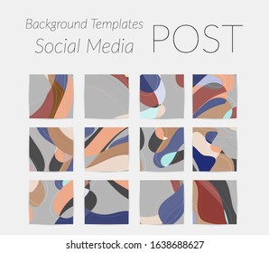 Social media booster background set. Art terrazzo pattern with wavy shapes and lines in earthy natural color for holiday seasonal sale story post. Instagram advertising marketing technologies.
