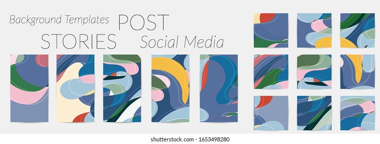 Social media booster background set. Art terrazzo pattern with wavy shapes and lines in earthy natural color for fashion seasonal sale story post. Instagram advertising  marketing technologies.