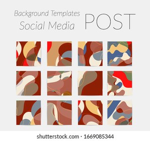 Social media booster background set. Art terrazzo pattern with wavy shapes and lines in earthy natural color for holiday seasonal sale story post. Instagram advertising marketing technologies.