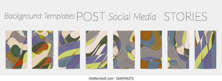 Social media booster background set. Art terrazzo pattern with wavy shapes and lines in earthy natural color for bauty  seasonal sale story post. Instagram advertising marketing technologies.