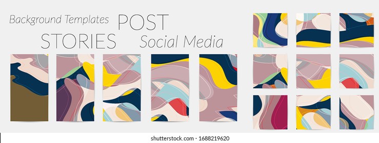 Social media booster background set. Art terrazzo pattern with wavy shapes and lines in earthy natural color for fashion seasonal sale story post. Instagram advertising  marketing technologies.
