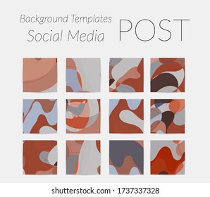 Social media booster background set. Art terrazzo pattern with wavy shapes and lines in earthy natural color for holiday seasonal sale story post. Instagram advertising marketing technologies.