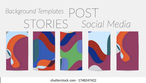 Social media booster background set. Art terrazzo pattern with wavy shapes and lines in earthy natural color for holiday seasonal sale story post. Instagram advertising marketing technologies.