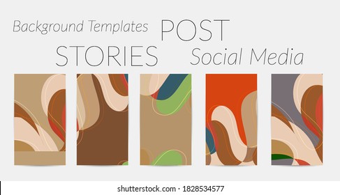 Social media booster background set. Art terrazzo pattern with wavy shapes and lines in earthy natural color for holiday seasonal sale story post. Instagram advertising marketing technologies.