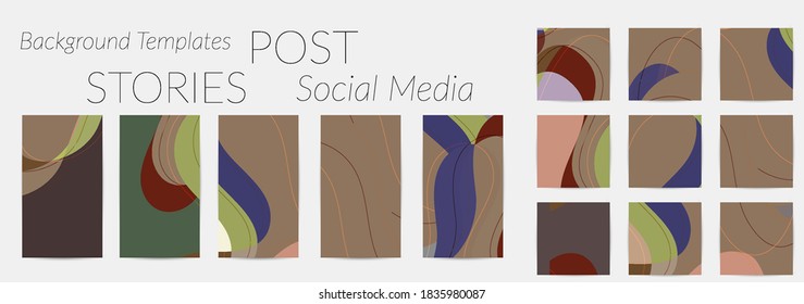 Social media booster background set. Art terrazzo pattern with wavy shapes and lines in earthy natural color for fashion seasonal sale story post. Instagram advertising  marketing technologies.
