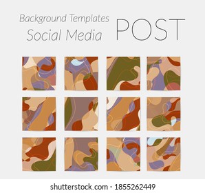 Social media booster background set. Art terrazzo pattern with wavy shapes and lines in earthy natural color for holiday seasonal sale story post. Instagram advertising marketing technologies.