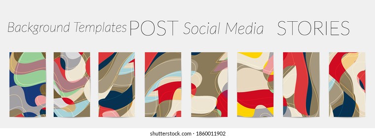 Hintergrundset für Social Media-Booster. Kunstterrazzo-Muster mit gewellten Formen und Linien in erdfarbener Naturfarbe für Bauty-Story-Post. Instagram-Werbe-Marketing-Technologien.