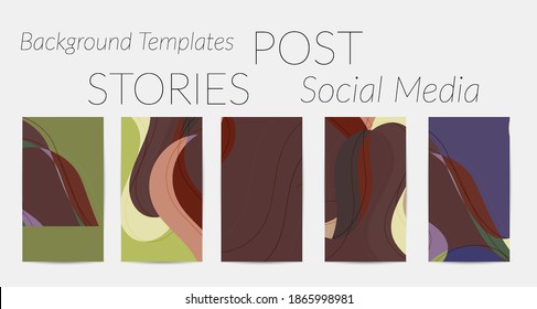 Social media booster background set. Art terrazzo pattern with wavy shapes and lines in earthy natural color for holiday seasonal sale story post. Instagram advertising marketing technologies.