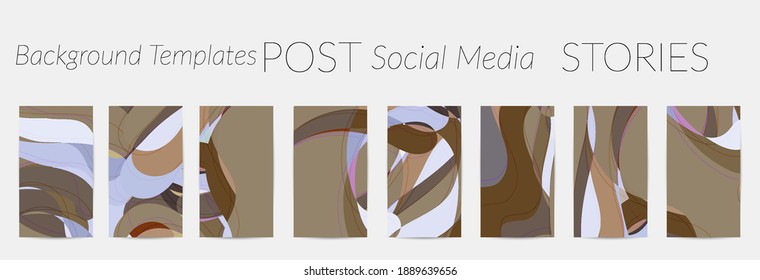 Social media booster background set. Art terrazzo pattern with wavy shapes and lines in earthy natural color for bauty  seasonal sale story post. Instagram advertising marketing technologies.