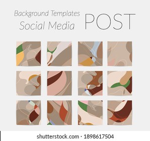 Social media booster background set. Art terrazzo pattern with wavy shapes and lines in earthy natural color for holiday seasonal sale story post. Instagram advertising marketing technologies.