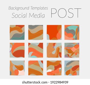 Social media booster background set. Art terrazzo pattern with wavy shapes and lines in earthy natural color for holiday seasonal sale story post. Instagram advertising marketing technologies.