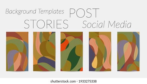 Social media booster background set. Art terrazzo pattern with wavy shapes and lines in earthy natural color for holiday seasonal sale story post. Instagram advertising marketing technologies.