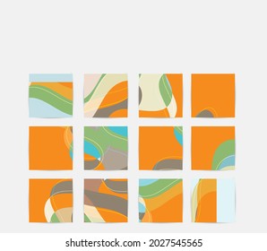 Social media booster background set. Art terrazzo pattern with wavy shapes and lines in earthy natural color for holiday seasonal sale story post. Instagram advertising marketing technologies.