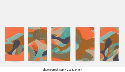 Social media booster background set. Art terrazzo pattern with wavy shapes and lines in earthy natural color for holiday seasonal sale story post. Instagram advertising marketing technologies.