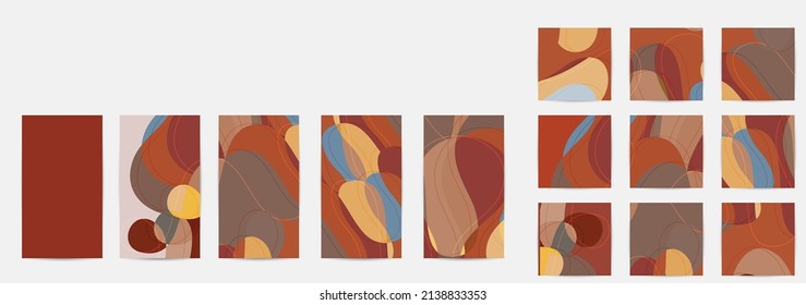 Social media booster background set. Art terrazzo pattern with wavy shapes and lines in earthy natural color for fashion seasonal sale story post. Instagram advertising  marketing technologies.