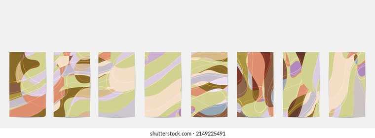 Social media booster background set. Art terrazzo pattern with wavy shapes and lines in earthy natural color for bauty  seasonal sale story post. Instagram advertising marketing technologies.