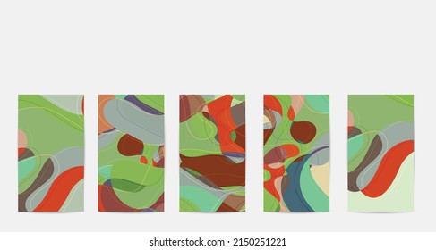 Social media booster background set. Art terrazzo pattern with wavy shapes and lines in earthy natural color for holiday seasonal sale story post. Instagram advertising marketing technologies.