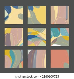 Social media booster background set. Art terrazzo pattern with wavy shapes and lines in earthy natural color for fashion seasonal sale story post.Advertising  marketing technologies.