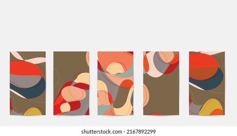 Social media booster background set. Art terrazzo pattern with wavy shapes and lines in earthy natural color for holiday seasonal sale story post. Instagram advertising marketing technologies.