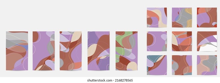 Social media booster background set. Art terrazzo pattern with wavy shapes and lines in earthy natural color for fashion seasonal sale story post. Instagram advertising  marketing technologies.