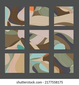 Social media booster background set. Art terrazzo pattern with wavy shapes and lines in earthy natural color for fashion seasonal sale story post.Advertising  marketing technologies.