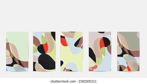 Social media booster background set. Art terrazzo pattern with wavy shapes and lines in earthy natural color for holiday seasonal sale story post. Instagram advertising marketing technologies.