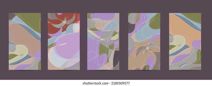 Social media booster background set. Art terrazzo pattern with wavy shapes and lines in earthy natural color for holiday seasonal sale story post. Card template.