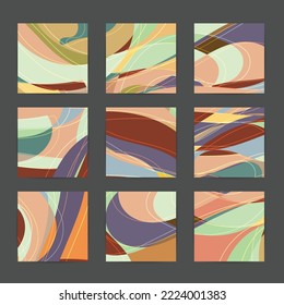 Social media booster background set. Art terrazzo pattern with wavy shapes and lines in earthy natural color for fashion seasonal sale story post.Advertising  marketing technologies.