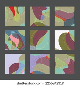 Social media booster background set. Art terrazzo pattern with wavy shapes and lines in earthy natural color for fashion seasonal sale story post.Advertising  marketing technologies.