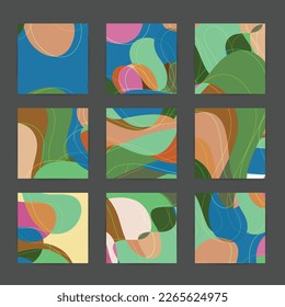 Social media booster background set. Art terrazzo pattern with wavy shapes and lines in earthy natural color for fashion seasonal sale story post.Advertising  marketing technologies.
