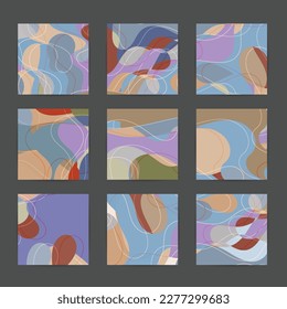 Social media booster background set. Art terrazzo pattern with wavy shapes and lines in earthy natural color for fashion seasonal sale story post.Advertising  marketing technologies.