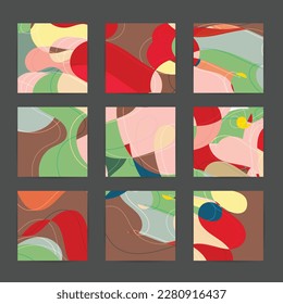 Antecedentes de refuerzo de medios sociales. Patrón Art terrazzo con formas onduladas y líneas en color natural tierra para la venta estacional de moda post.Tecnologías de marketing publicitario.