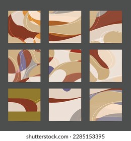 Social media booster background set. Art terrazzo pattern with wavy shapes and lines in earthy natural color for fashion seasonal sale story post.Advertising  marketing technologies.