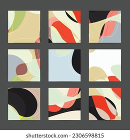 Social media booster background set. Art terrazzo pattern with wavy shapes and lines in earthy natural color for fashion seasonal sale story post.Advertising  marketing technologies.