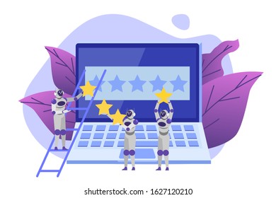 Social media bots,  Fake accounts concept.  Automation method to gain followers. Vector illustration.