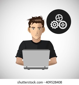 Social media with boy design over white background