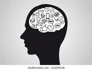 Social media brain concept background