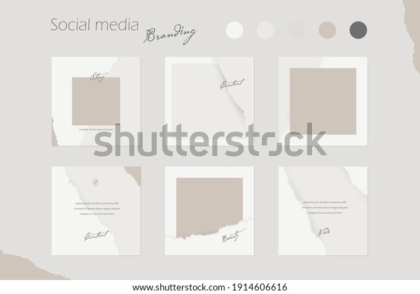 social media branding template,  Instagram\
background mockup in nude colors with abstract torn rip paper\
texture. for beauty, cosmetics, fashion, jewelry, makeup content\
creators. Vector\
illustration