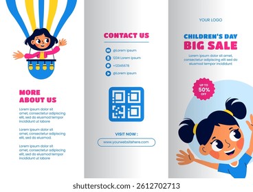 Social Media Brochure Template for Celebrating International Children's Day in Flat Cartoon Style