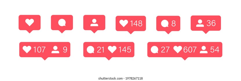 Social media bubble icon. Like, follower and comment set button. Flat vector illustration for web app design