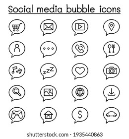 Social Media Bubble Icon Set In Thin Line Style